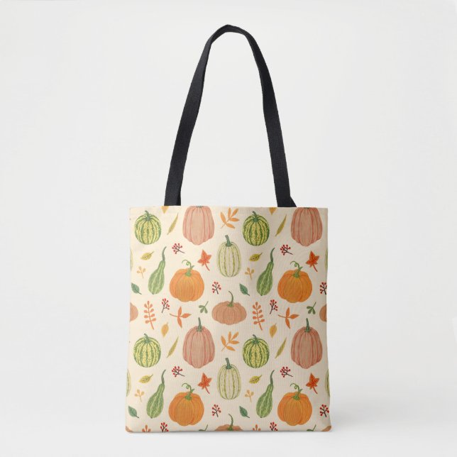 Bolsa Tote Abóboras verdes e laranja, padrão perfeito. (Frente)