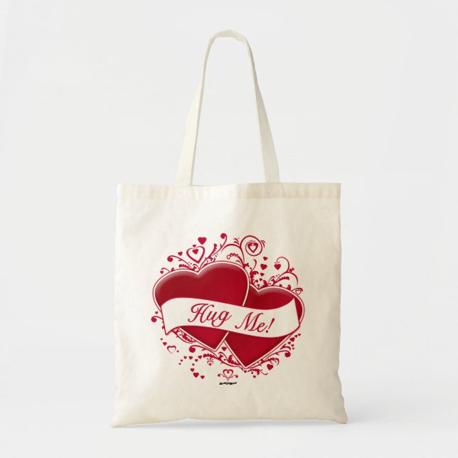 Bolsa Tote Abraçar-Me! Corações Vermelhos (Frente)