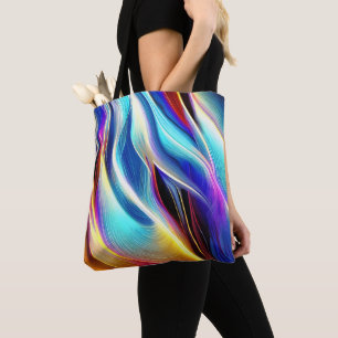 Bolsa Tote Abstração da onda branca amarela-rosa-rosa-azul