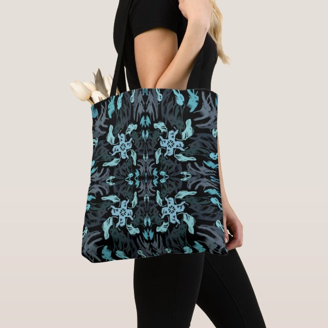 Bolsa Tote Abstract Aquatic Shaded Repeating Pattern Swirls (Close Up)