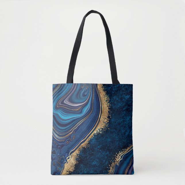 Bolsa Tote abstract background blue marble agate granite mosa (Frente)