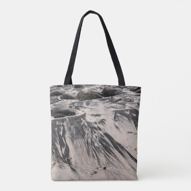 Bolsa Tote Abstract Black and White Sand Textures with Rocks  (Verso)