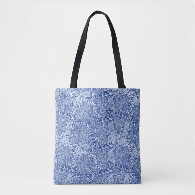 Bolsa Tote Abstract Denim Pockets Patchwork Seamless Pattern  (Frente)