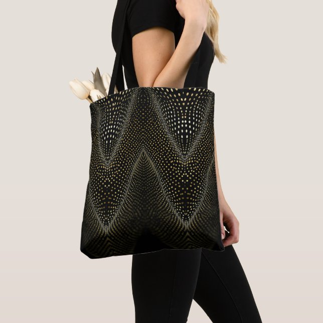 Bolsa Tote Abstract Dot Pattern | Black & Yellow Halftone (Close Up)