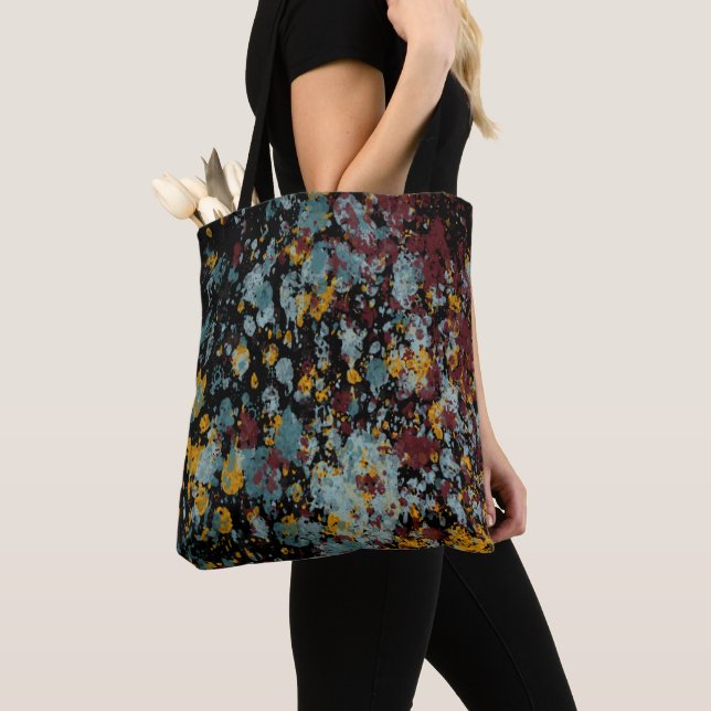 Bolsa Tote Abstract Graffiti Splatter Painting Art On Black  (Close Up)