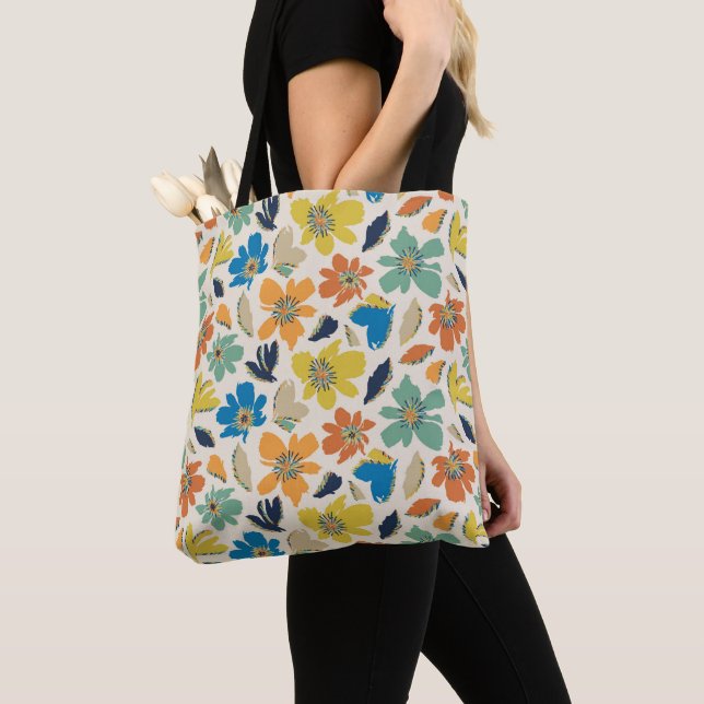 Bolsa Tote Abstract Hand-Drawn Boho Floral Pattern (Close Up)