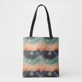 Bolsa Tote Abstract Nature: Minimalist Lotus & Bird Design