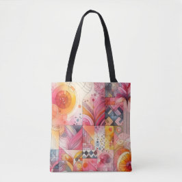 Bolsa Tote Abstract Pink Colorful Geometric Design