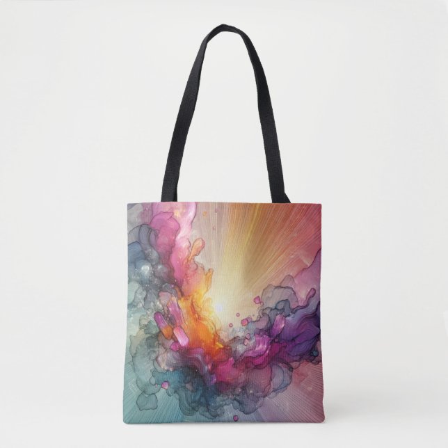 Bolsa Tote Abstract Sun Rays Floral Cloud Ink Landscape (Frente)