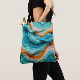 Bolsa Tote Abstract Swirling Teal and Orange Glossy Fluid 