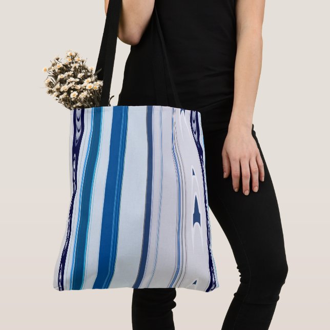 Bolsa Tote Abstract Symphony in Blue 5 (Vertical Lines) (Close Up)
