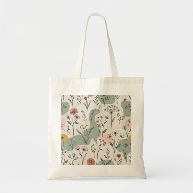 Bolsa Tote Abstrata Boho Moderna de Flores Silvest (Frente)