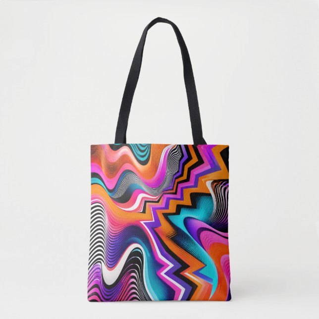 Bolsa Tote Abstrata Ziguezague Psicodélica (Frente)