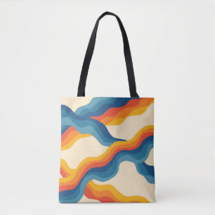 Bolsa Tote Abstrato 70s Padrão de faixa de luz azul retroalar