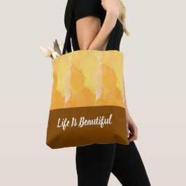 Bolsa Tote Abstrato Amarelo-Claro Aquarela Com Base Marrom