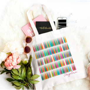 Bolsa Tote Abstrato arco-íris muda padrão Nome personalizado
