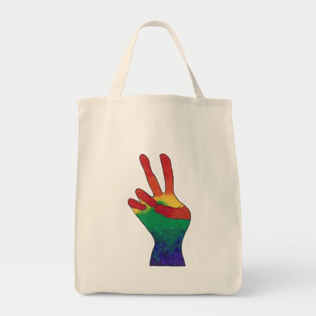 Bolsa Tote Abstrato arco-íris sinais de mão bolsas de canvas (Frente)