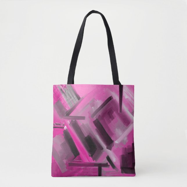 Bolsa Tote Abstrato-Arte Negra Elegante Rosa (Frente)
