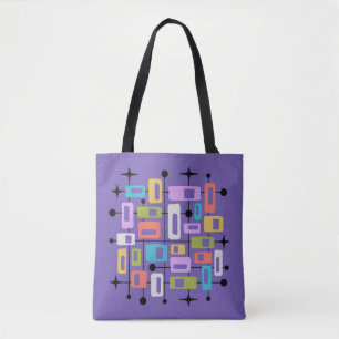 Bolsa Tote Abstrato Atômico Colorido Retro Moderno de Meados
