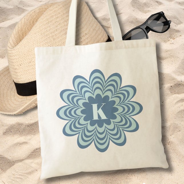 Bolsa Tote Abstrato Azul Flor Personalizado Inicial (Criador carregado)