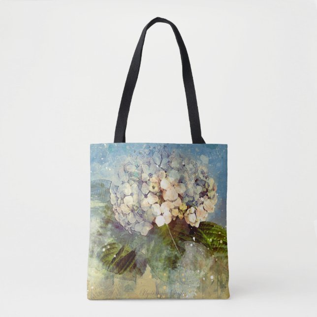 Bolsa Tote Abstrato Azul, Hidróxido Branco, Aquarela Floral (Frente)