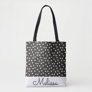 Bolsa Tote Abstrato Bolinhas brancas na faixa branca preta
