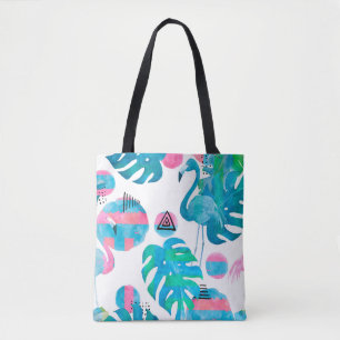 Bolsa Tote Abstrato com aquarela flamingo e elema aleatório