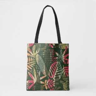 Bolsa Tote Abstrato com folhas tropicais. Ha