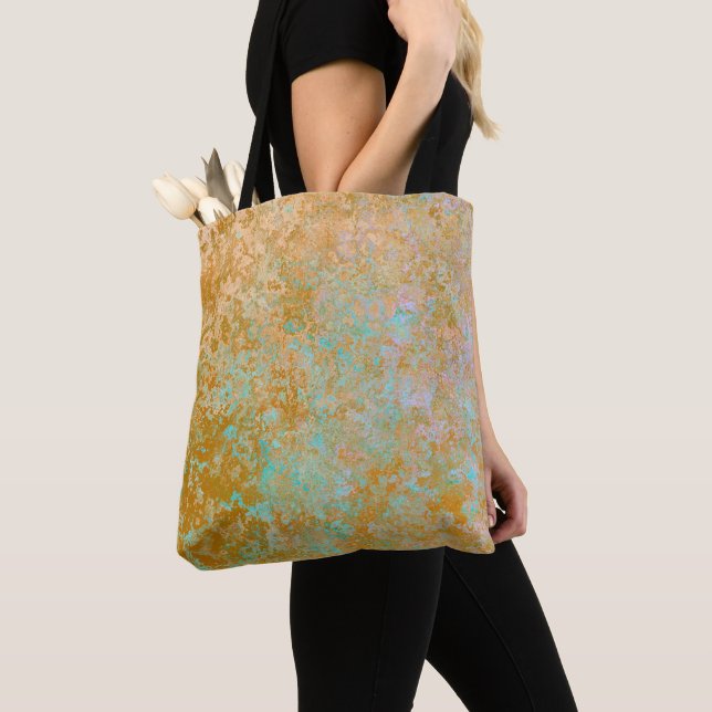 Bolsa Tote Abstrato de Álcool Patina Azul Dourada e Turquesa (Close Up)