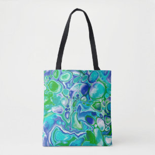 Bolsa Tote Abstrato de Arte Fluida Marble Azul e Verde