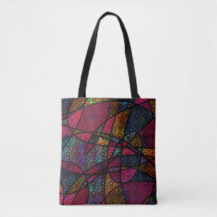 Bolsa Tote Abstrato de Arte Negrito com Círculos e Linhas Pre