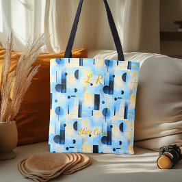 Bolsa Tote Abstrato de Calma de Chato - Azul, Cinza, Geométri