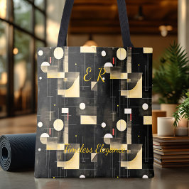 Bolsa Tote Abstrato de Elegância do eterno - Preto, Dourado, 