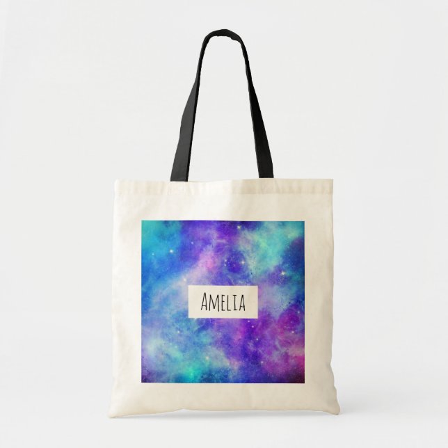 Bolsa Tote Abstrato de Espaço de Galáxia Roxo e Azul (Frente)