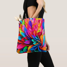 Bolsa Tote Abstrato de Flor Arco-Íris Vibrante