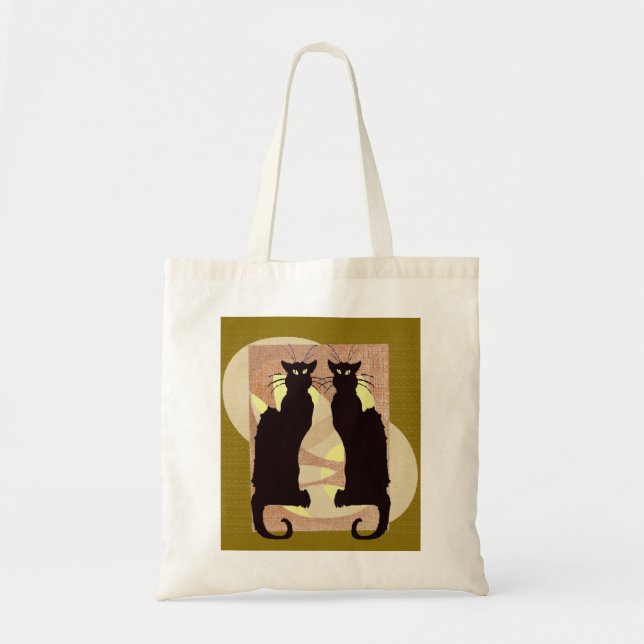 Bolsa Tote Abstrato de Gatos Pretos Gêmeos (Frente)