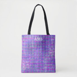 Bolsa Tote Abstrato de linhas de grelha roxas e rosa modernas