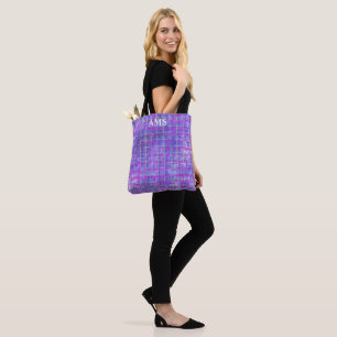Bolsa Tote Abstrato de linhas de grelha roxas e rosa modernas