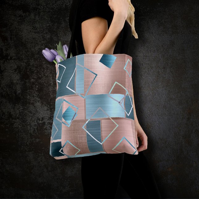 Bolsa Tote Abstrato de luxo | Blush Rosa Dourado e Teatro Geo (Criador carregado)