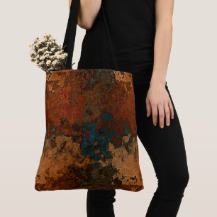 Bolsa Tote Abstrato de mármore azul, turquesa e ferrugem