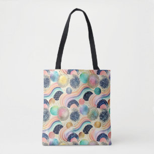 Bolsa Tote Abstrato de Ondas do Arco-Íris e Largura do Pastel