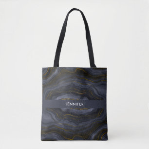 Bolsa Tote Abstrato de Pedra Preta e Dourada Moderna