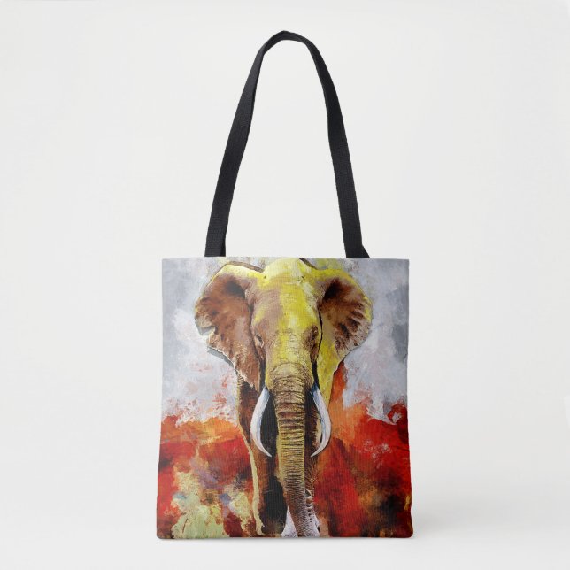Bolsa Tote Abstrato de pintura de óleo de elefante moderno (Frente)