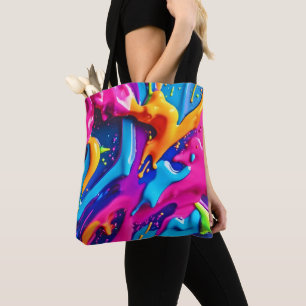 Bolsa Tote Abstrato de Splatter de Tinta Neon Vibrante