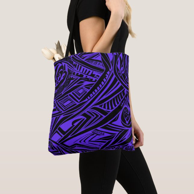 Bolsa Tote Abstrato de Tribal Negro E Roxo (Close Up)