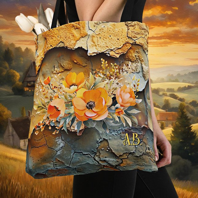 Bolsa Tote Abstrato de Whimsic outono Floral (Tote bag featuring a colorful whimsical abstract design with orange flowers - fall - autumn)