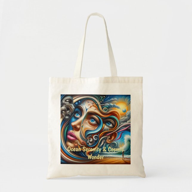 Bolsa Tote Abstrato Dreamscape Ocean Serenity & Cosmic Wonder (Frente)