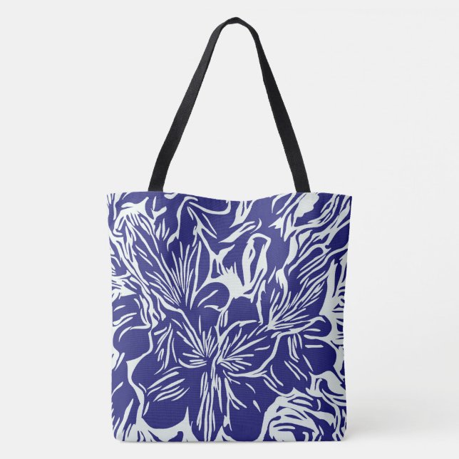 Bolsa Tote Abstrato Floral Art Grocery Comprando Praia (Verso)