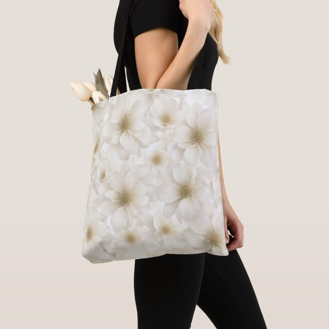 Bolsa Tote Abstrato Floral de Marfim (Close Up)