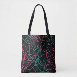 Bolsa Tote Abstrato Floral Line Art Pattern Design